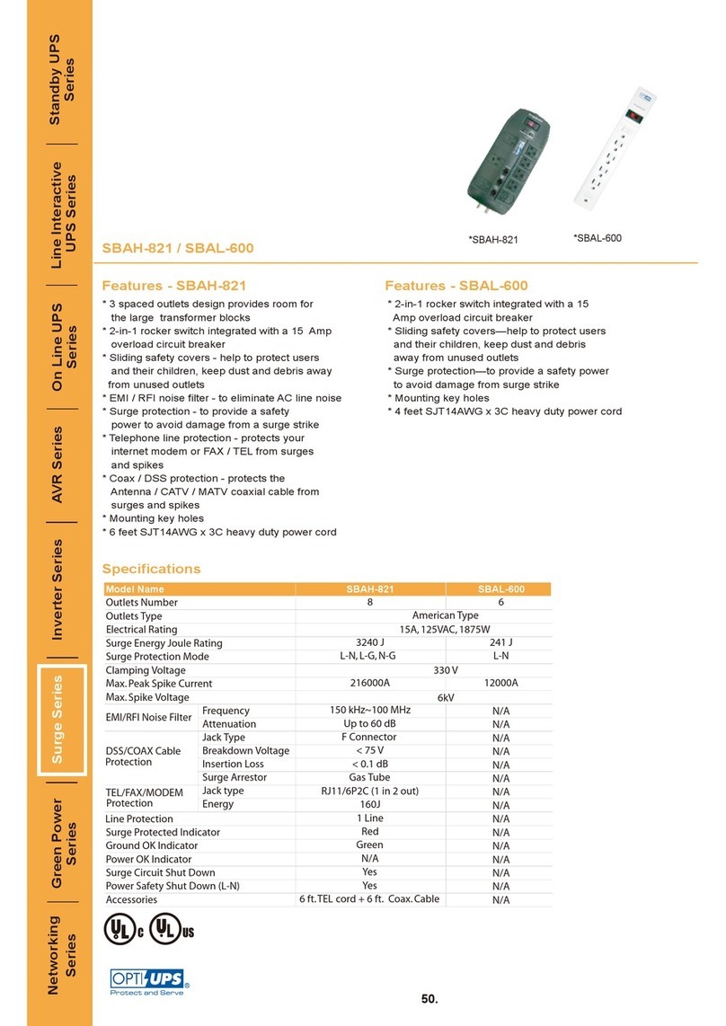 OPTI-UPS SBAH-821 Specification sheet
