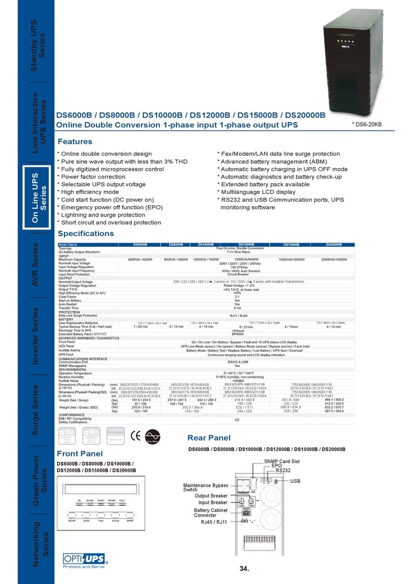 OPTI-UPS On Line UPS Series DS10000B User manual