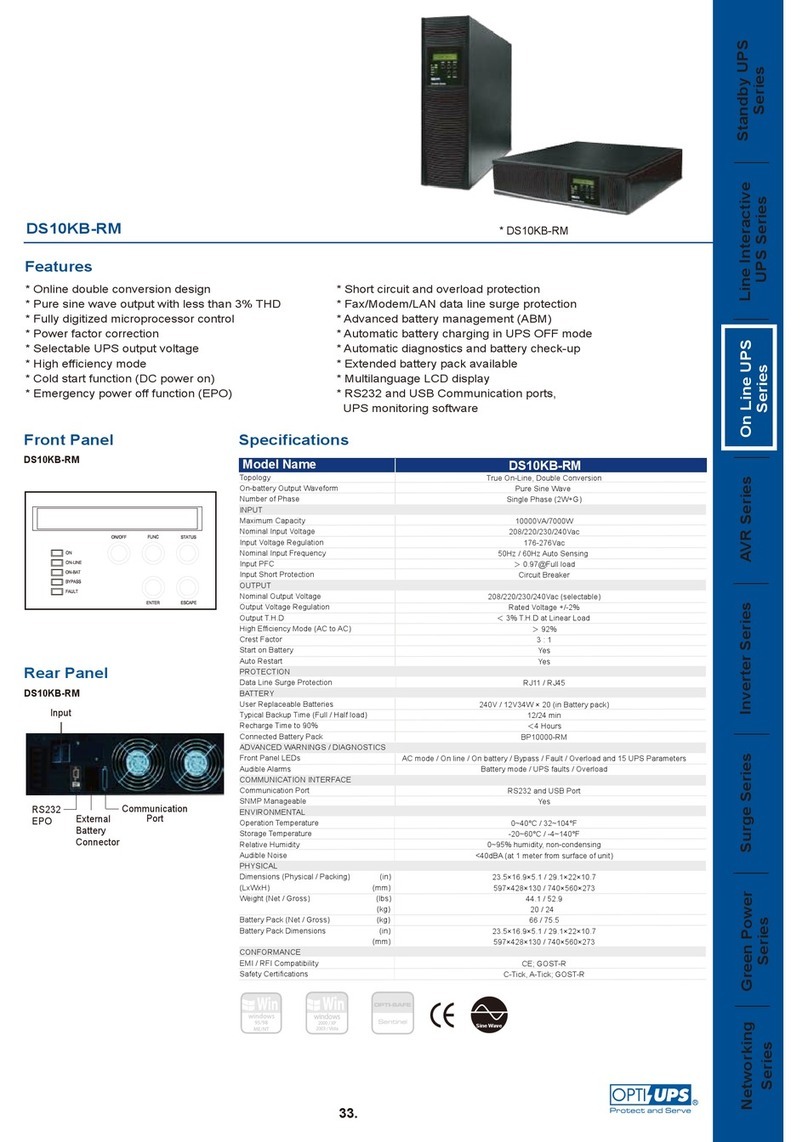 OPTI-UPS On Line UPS Series DS10KB-RM User manual OPTI-UPS On Line UPS Series DS10KB-RM User manual