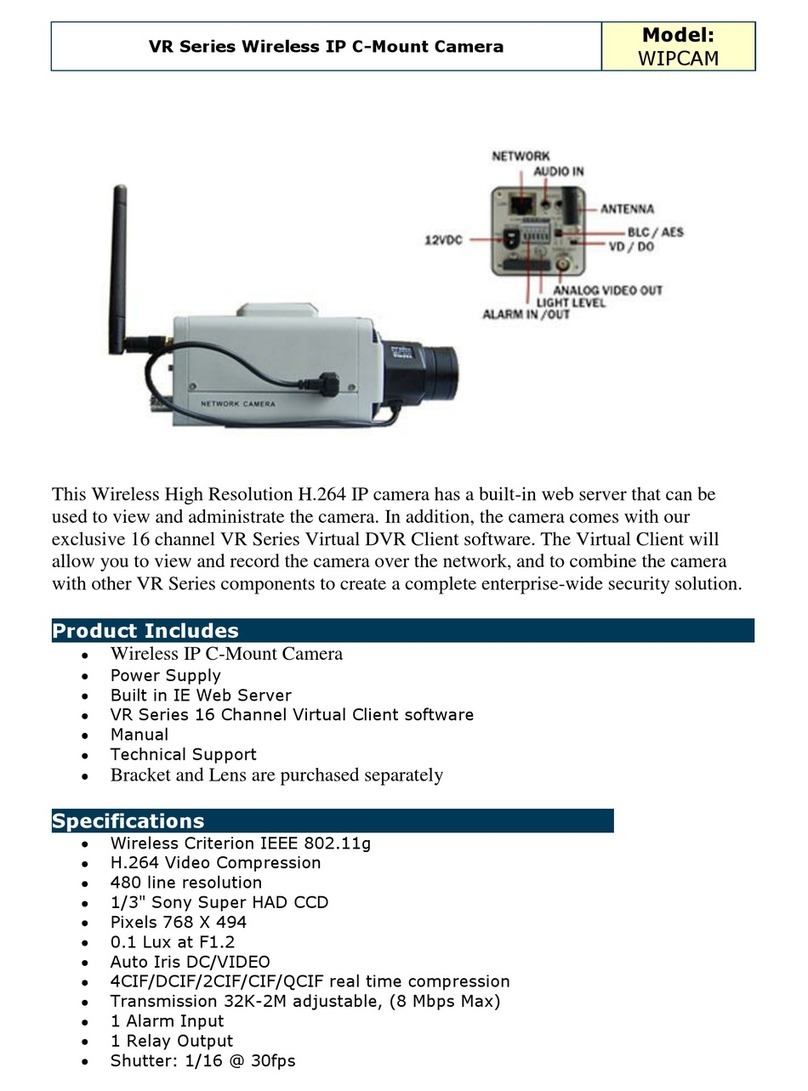 Optiview VR Series Wireless IP C-Mount Camera WIPCAM Specification sheet Optiview VR Series Wireless IP C-Mount Camera WIPCAM Specification sheet