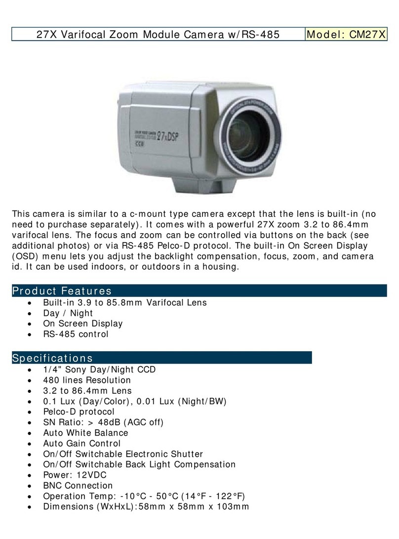 Optiview 27X Varifocal Zoom Module Camera CM27X Specifications