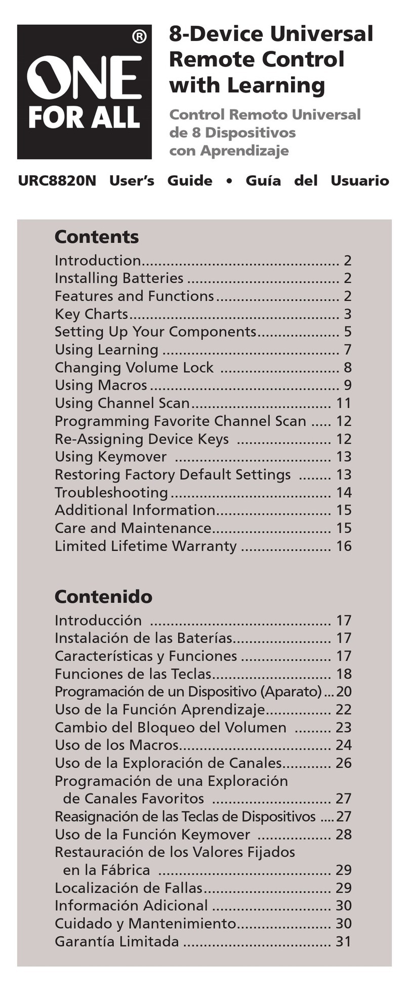 One Forall URC8820N User manual