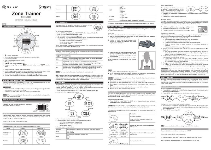 Oregon Scientific ZONE TRAINER SE331 User manual