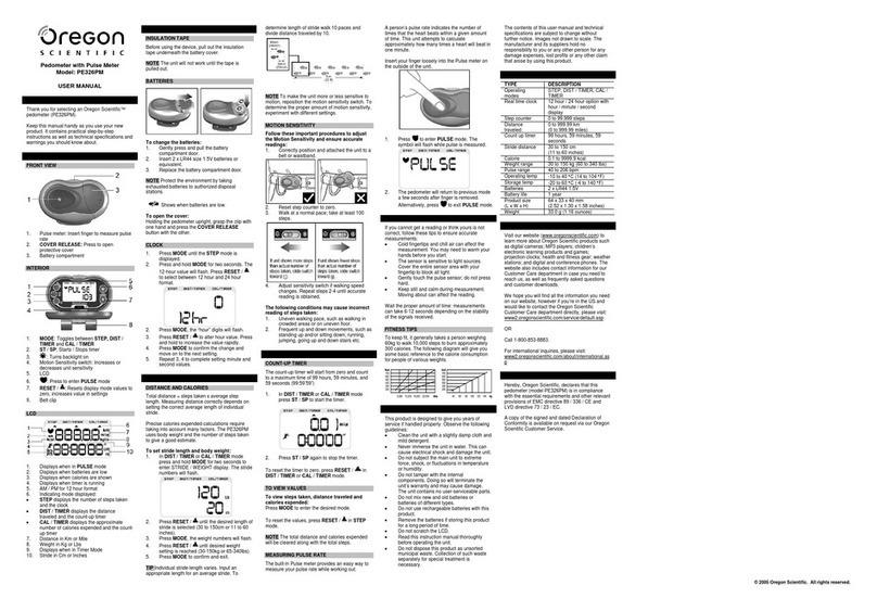 Oregon Scientific Pedometer with Pulse Meter PE326PM user manual
