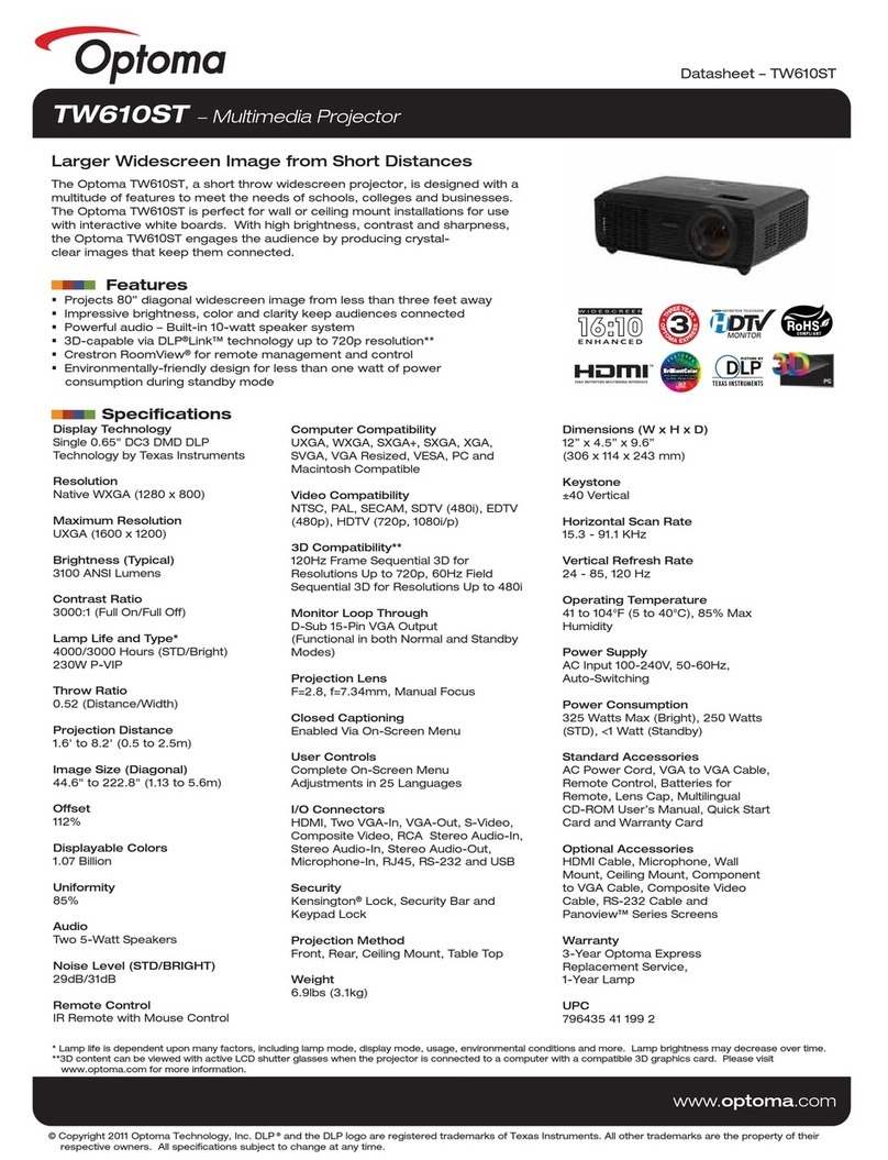 Optoma TW610ST datasheet