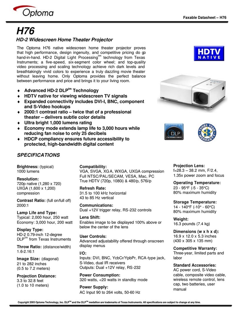 Optoma H76 User manual Optoma H76 User manual