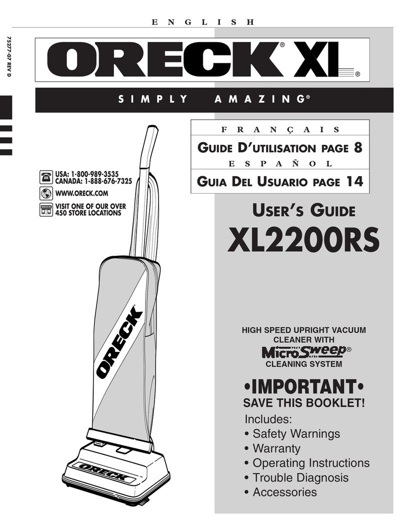 Oreck XL2200RS User manual