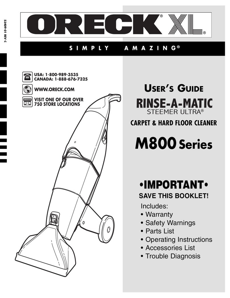 Oreck Rinse-A-Matic Steemer Ultra M800 Series User manual