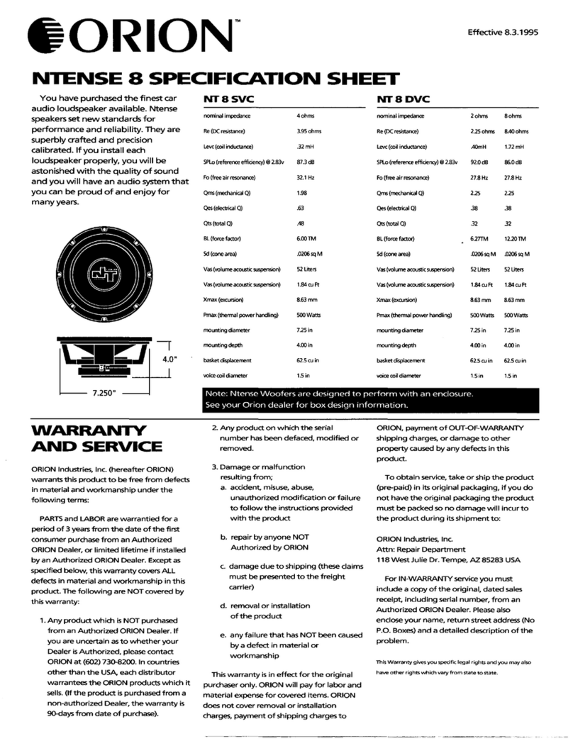 Orion Ntense NT8 DVC Specification sheet