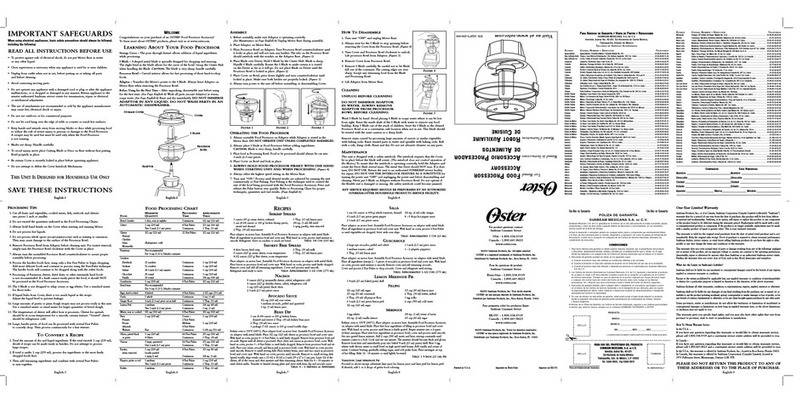 Oster Food Processor User manual