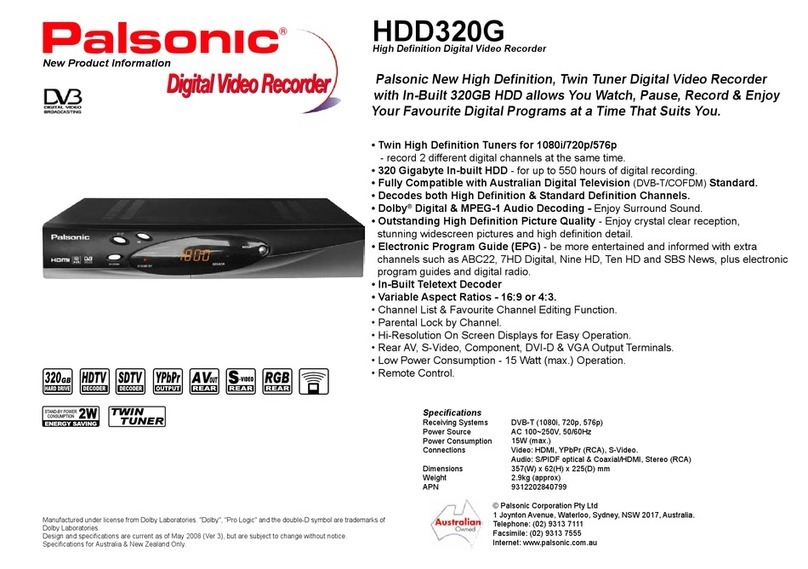 Palsonic HDD320G Specification sheet