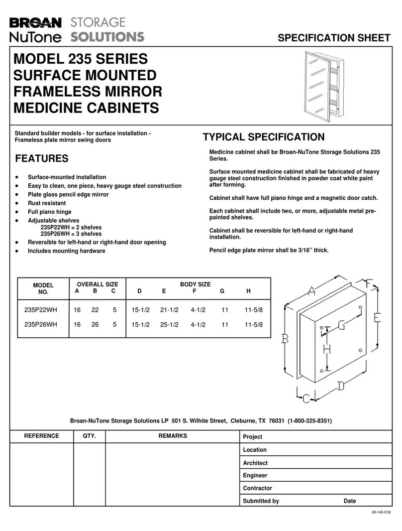 NuTone Surface Mounted Frameless Mirror Medicine Cabinets... Specification sheet