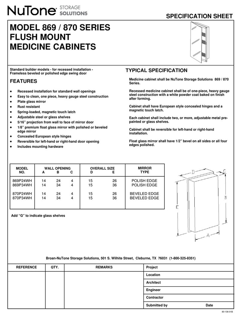NuTone Flush Mount Medicine Cabinets 869 / 870 Specification sheet NuTone Flush Mount Medicine Cabinets 869 / 870 Specification sheet