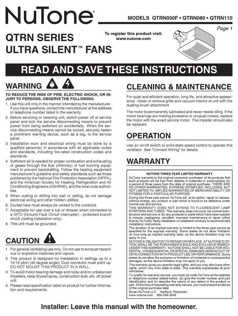 NuTone ULTRA SILENT QTRN050F User manual