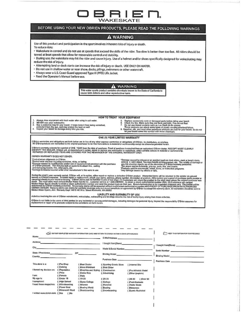 O'Brien FUSE EVA FOAM TOP 103cm 2090112 User manual
