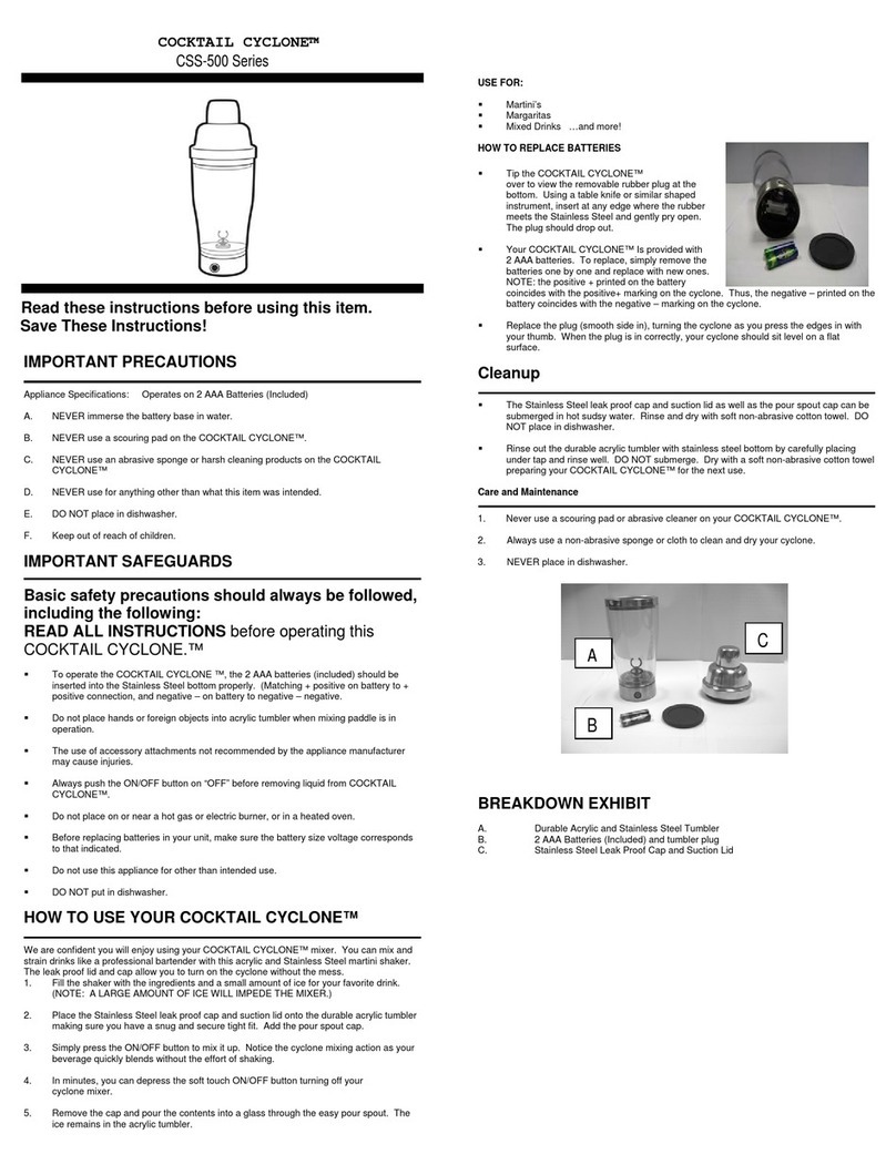 Nostalgia Electrics COCKTAIL CYCLONE CSS-500 Series instructions Nostalgia Electrics COCKTAIL CYCLONE CSS-500 Series instructions