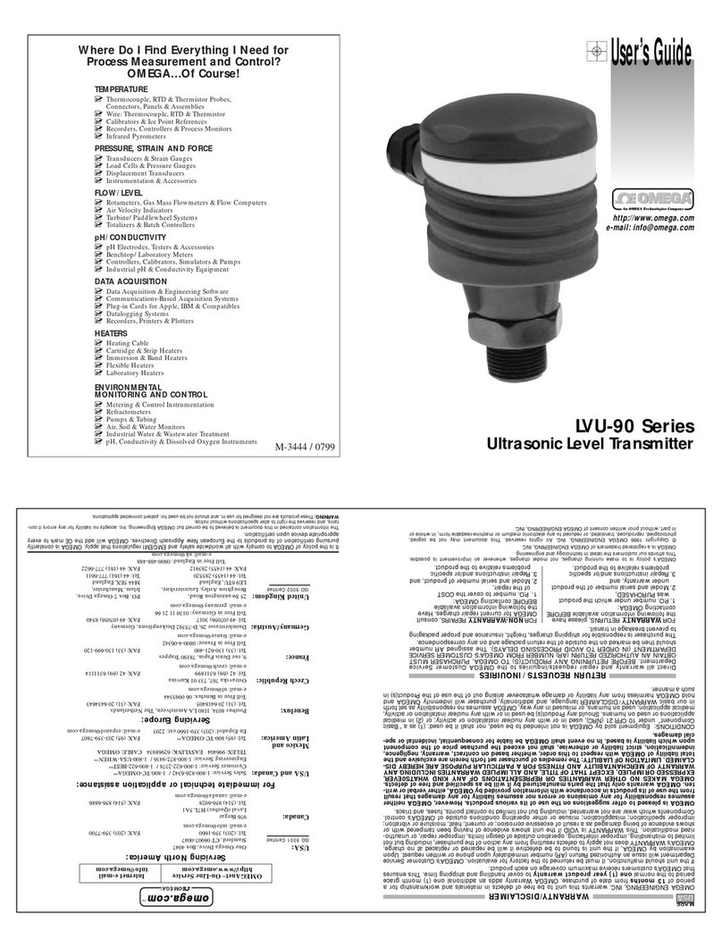 Omega Engineering ULTRASONIC LEVEL TRANSMITTER LVU-90 User manual