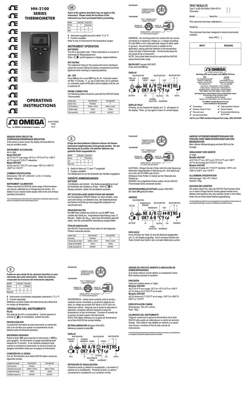 Omega Engineering HH-2100 Series operating instructions