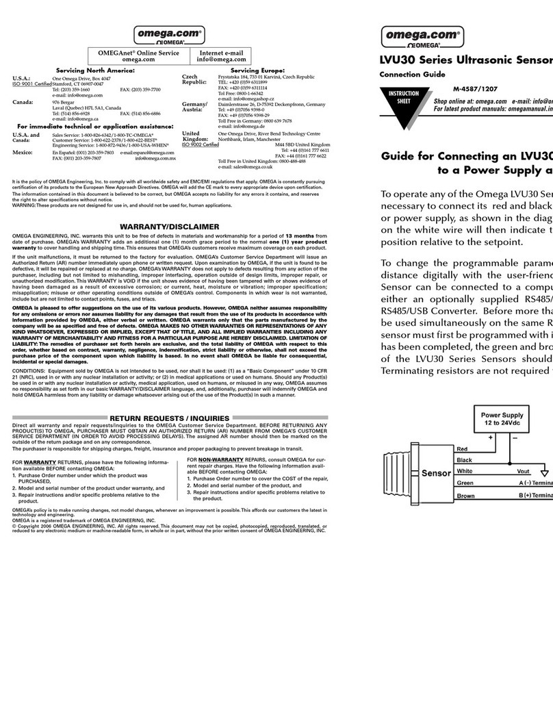 Omega Engineering ULTRASONIC SENSOR LVU30 Quick start guide
