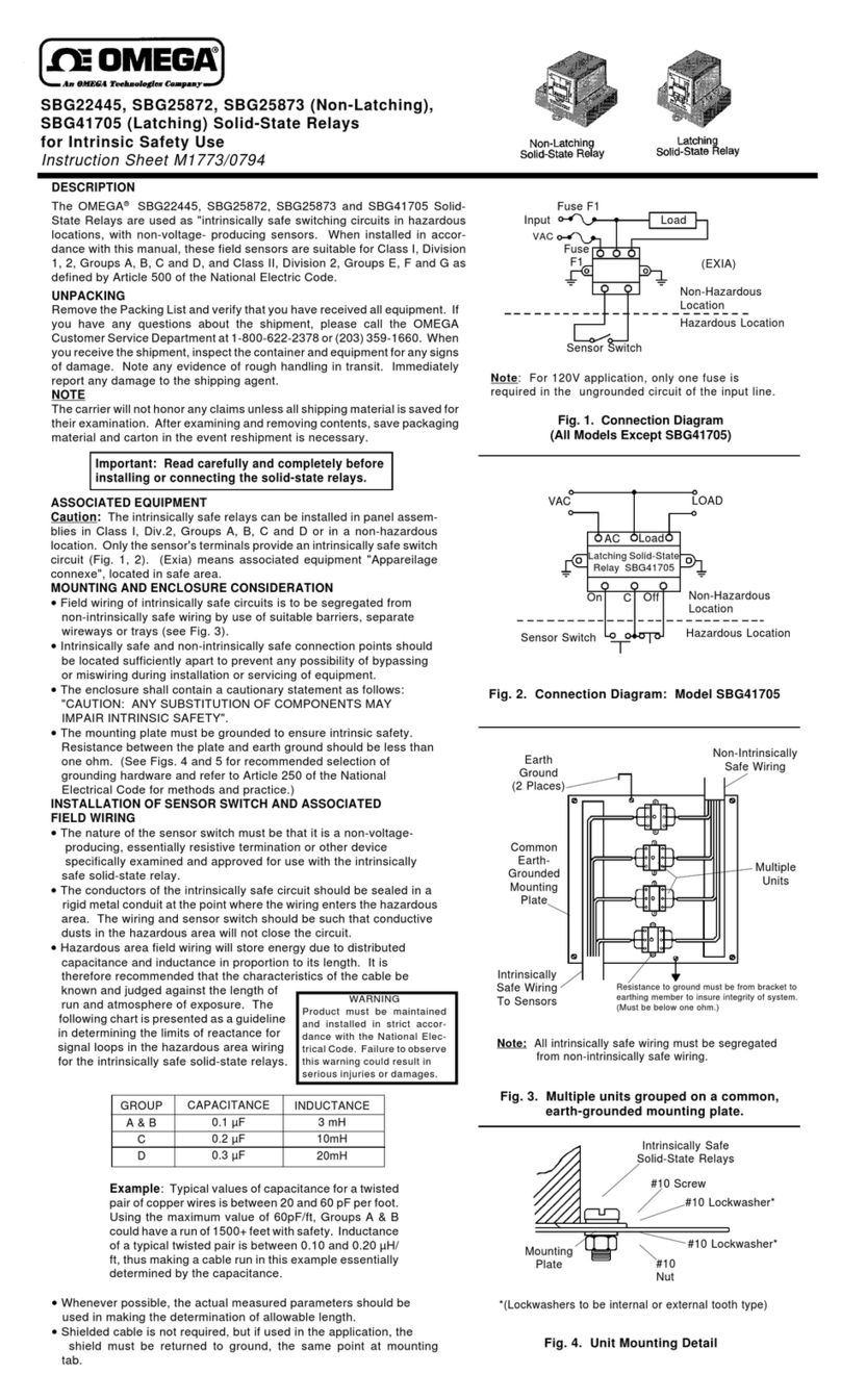 Omega SOLID STATE RELAYS SBG22445 instruction sheet