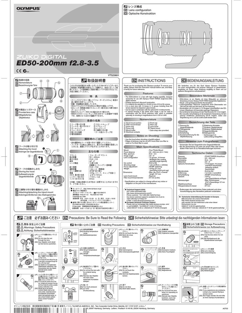 Olympus Zuiko digital ED 50-200mm f2.8-3.5 SWD instructions