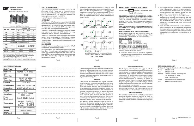 Omnitron Systems Technology iConverter 10FL/T User manual