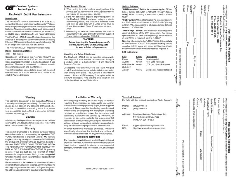 Omnitron Systems Technology FlexPoint 10AUI/T User manual