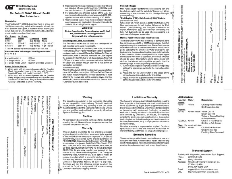 Omnitron Systems Technology 1Fx+4U User manual Omnitron Systems Technology 1Fx+4U User manual