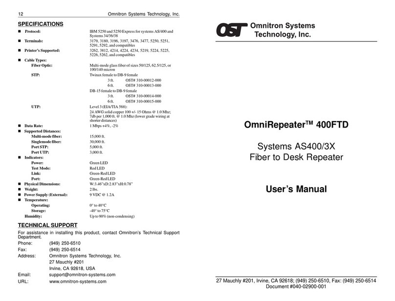 Omnitron Systems Technology OmniRepeater 400FTD User manual