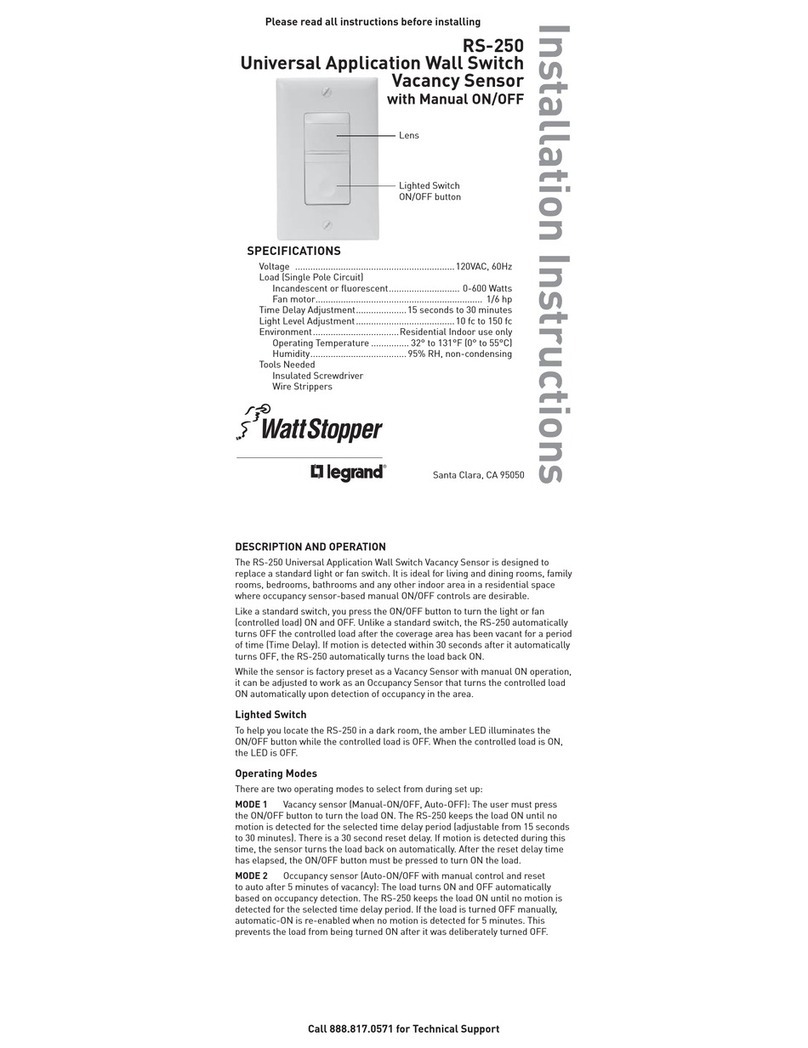 LEGRAND Watt Stopper RS-250 installation instructions