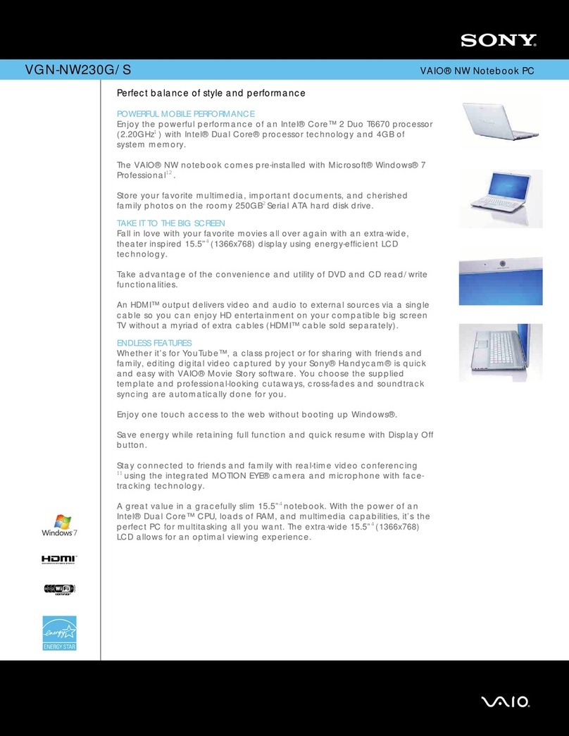 Sony VGN-NW230G/S Specifications