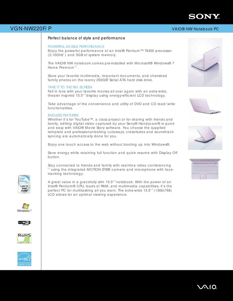 Sony VGN-NW220F/P Specifications
