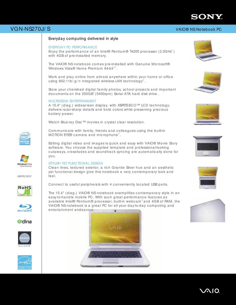 Sony VGN-NS270J/S Specifications