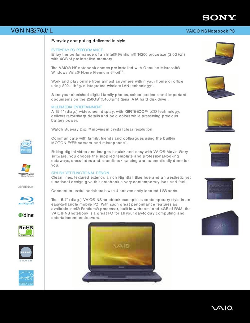 Sony VGN-NS270J/L Specifications
