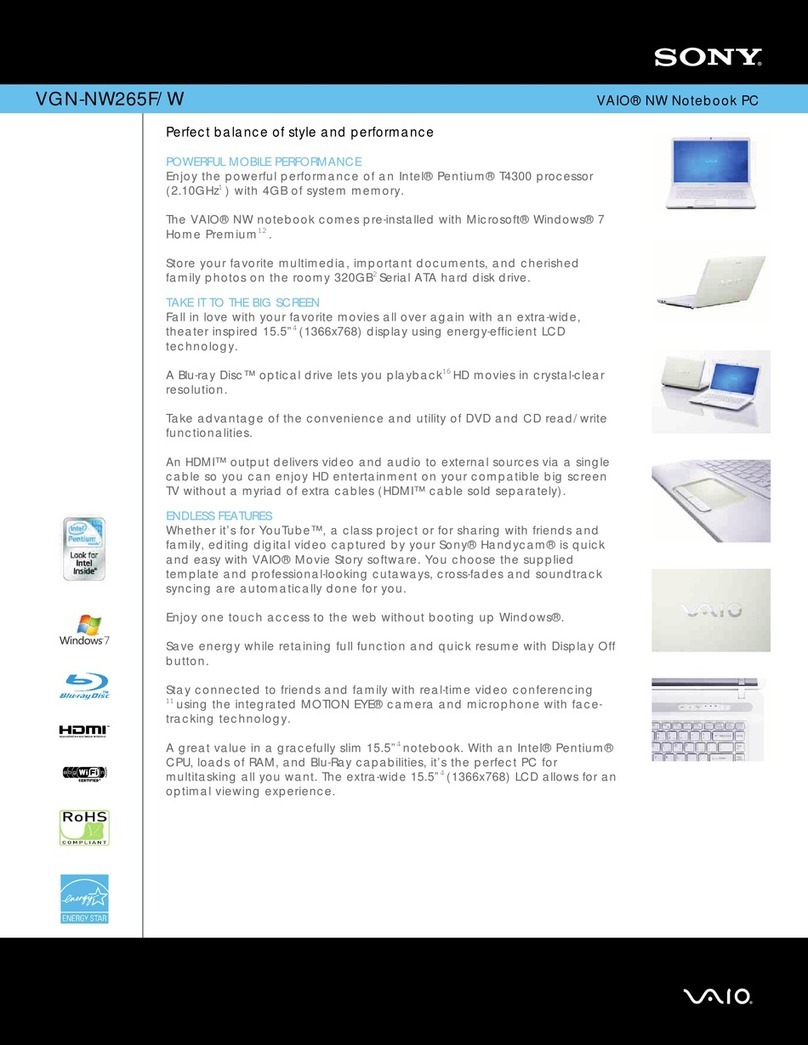 Sony VGN-NW265F/W Specifications