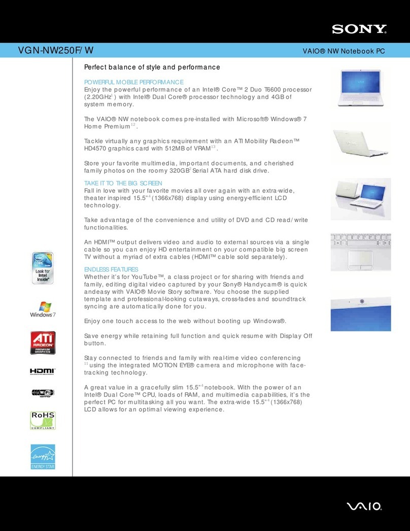 Sony VGN-NW250F/W Specifications