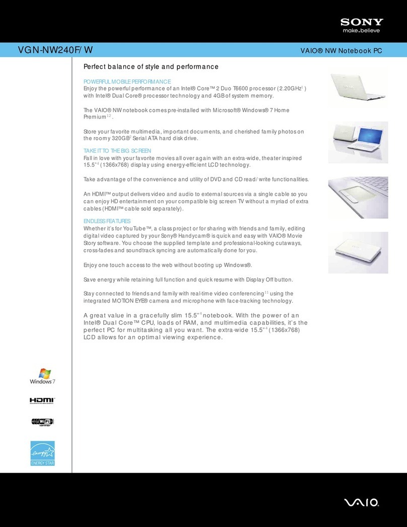 Sony VGN-NW240F/W Specifications Sony VGN-NW240F/W Specifications