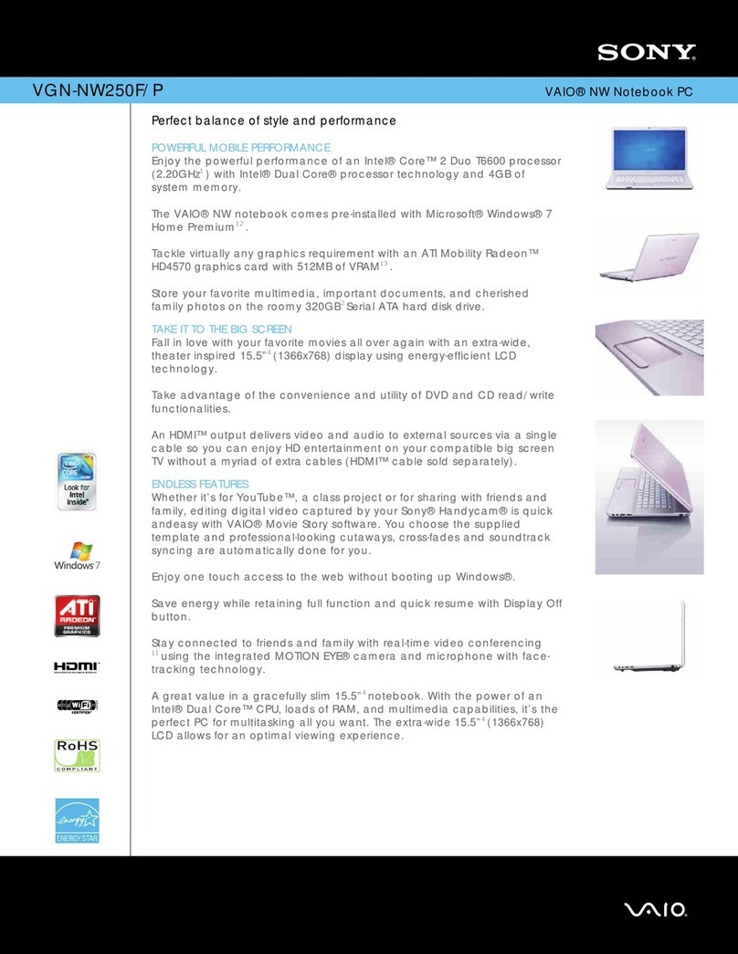 Sony VGN-NW250F/P Specifications