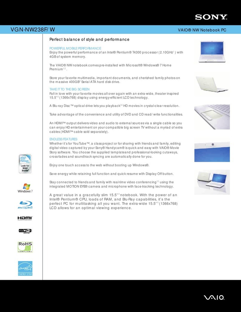 Sony VGN-NW238F/W Specifications