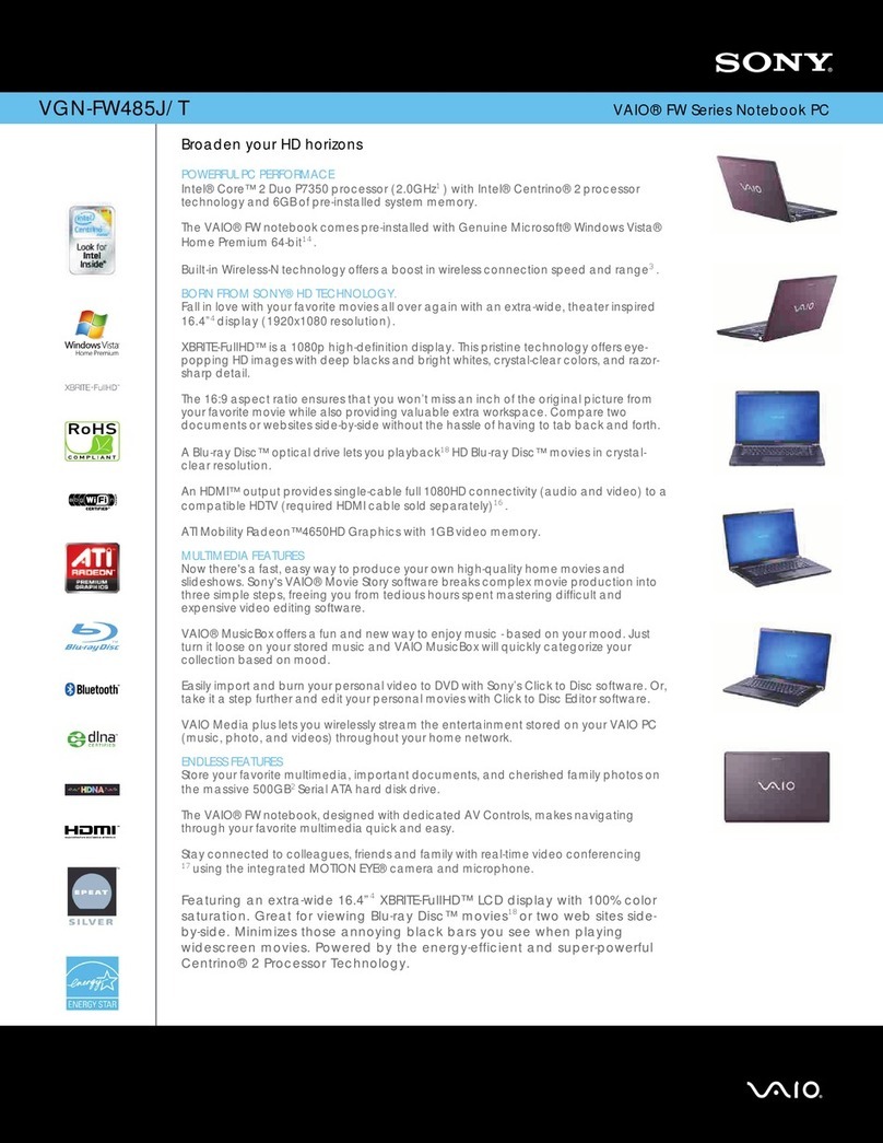 Sony VAIO VGN-FW485J/T Specifications