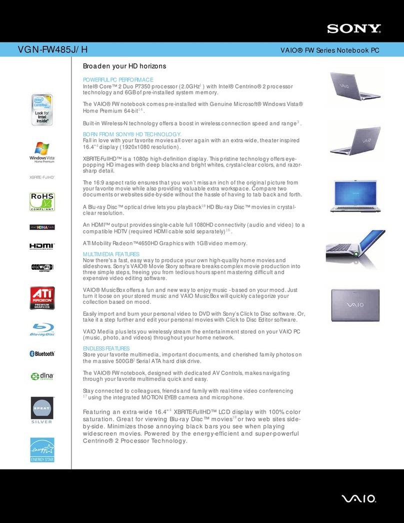 Sony VAIO VGN-FW485J/H Specifications