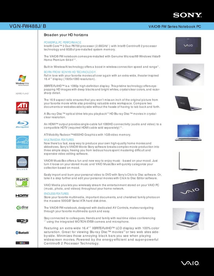 Sony VGN-FW488J Specifications