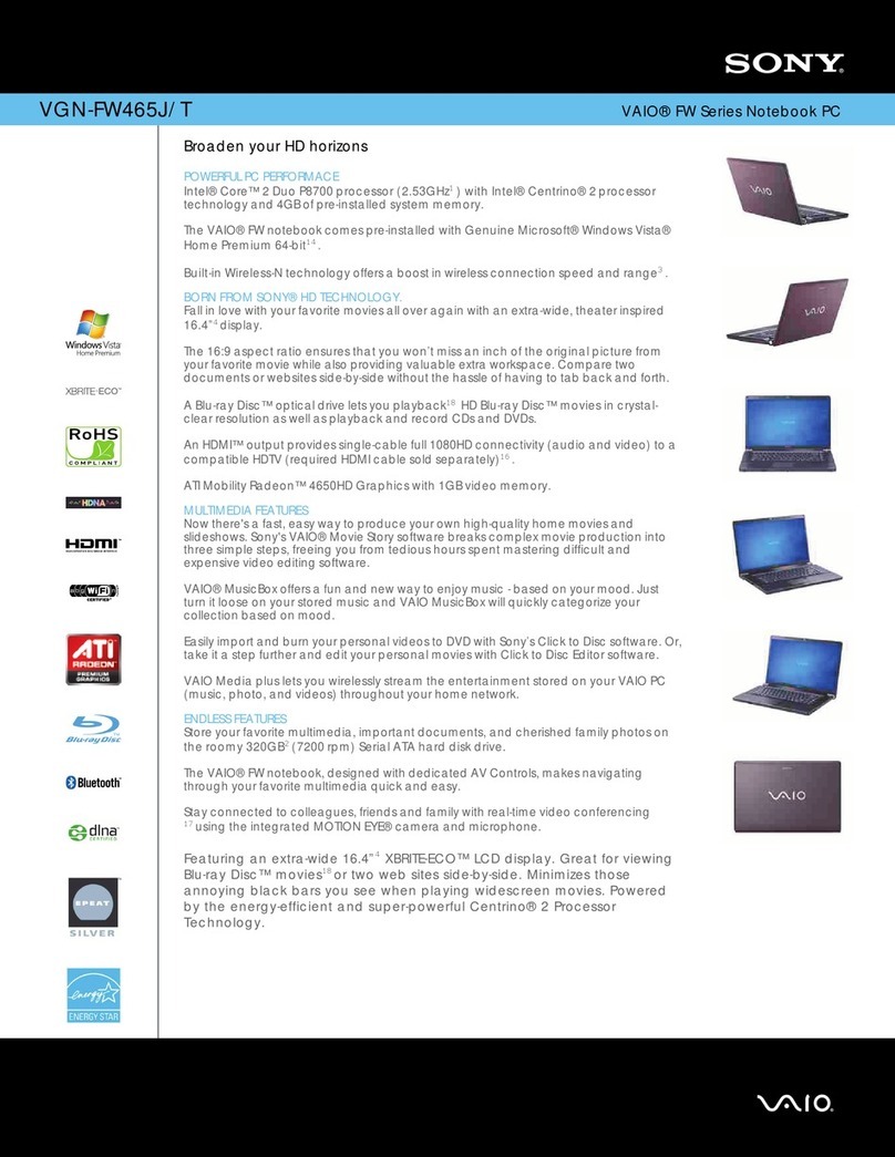 Sony VAIO VGN-FW465J/T Specifications