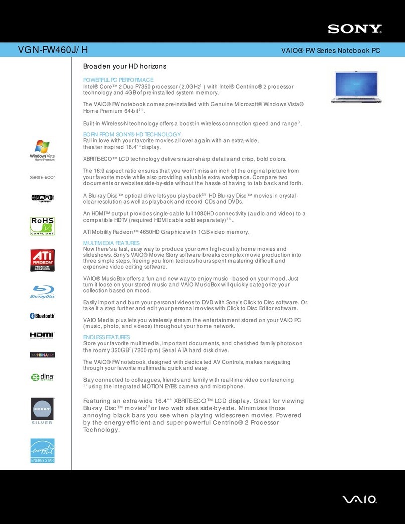 Sony VAIO VGN-FW460J/H Specifications