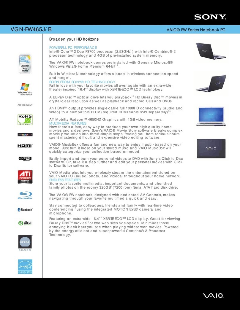 Sony VAIO VGN-FW465J/B Specifications