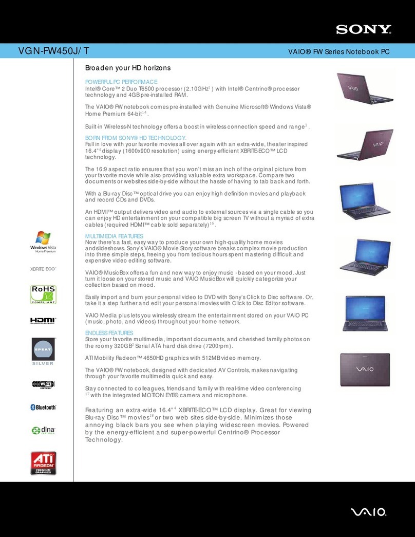 Sony VAIO VGN-FW450J/T Specifications