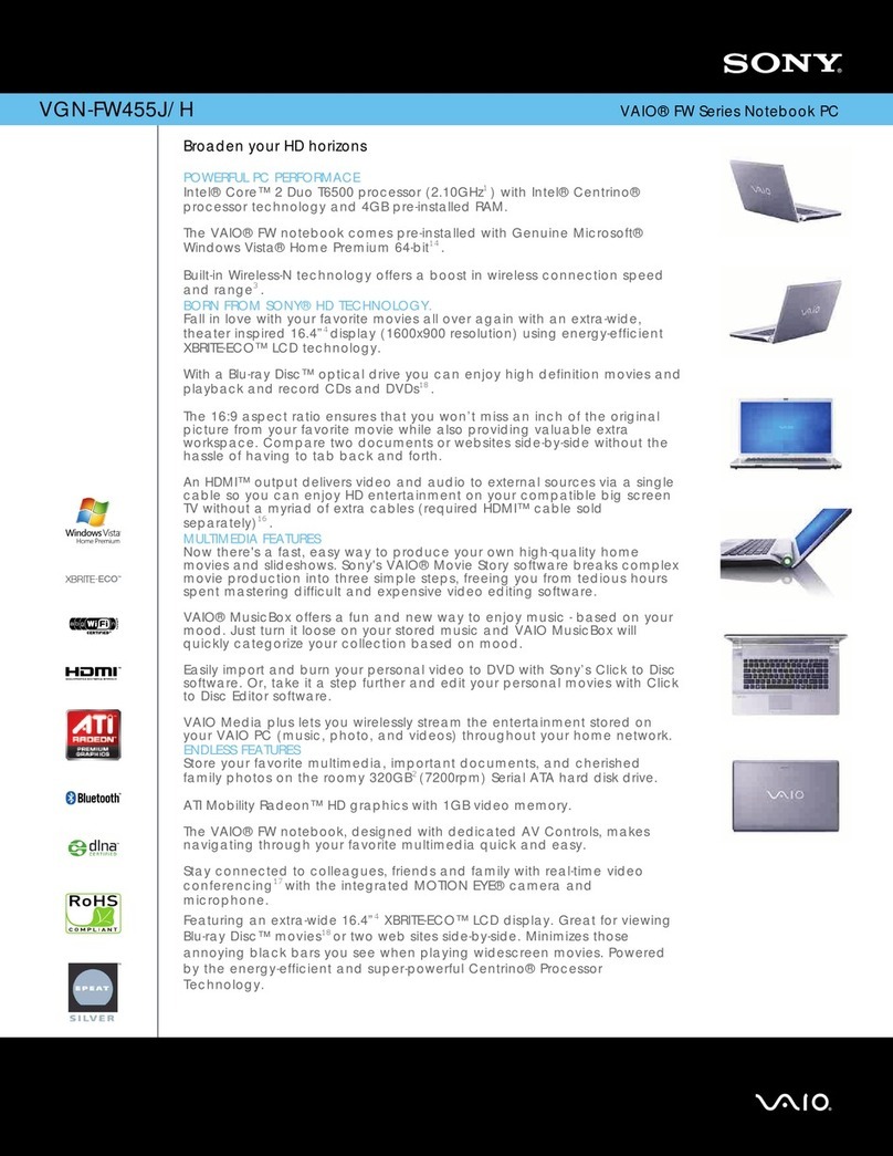 Sony VAIO VGN-FW455J/H Specifications