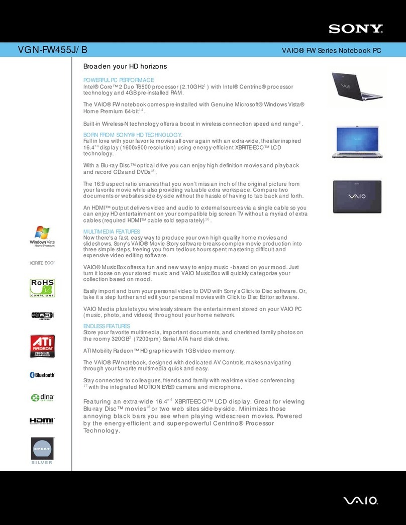 Sony VAIO VGN-FW455J/B Specifications