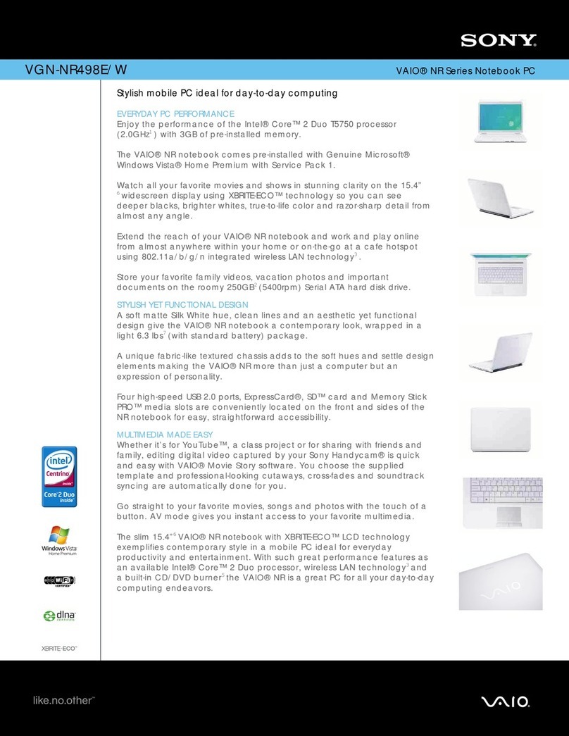 Sony VAIO VGN-NR498E/W Specifications