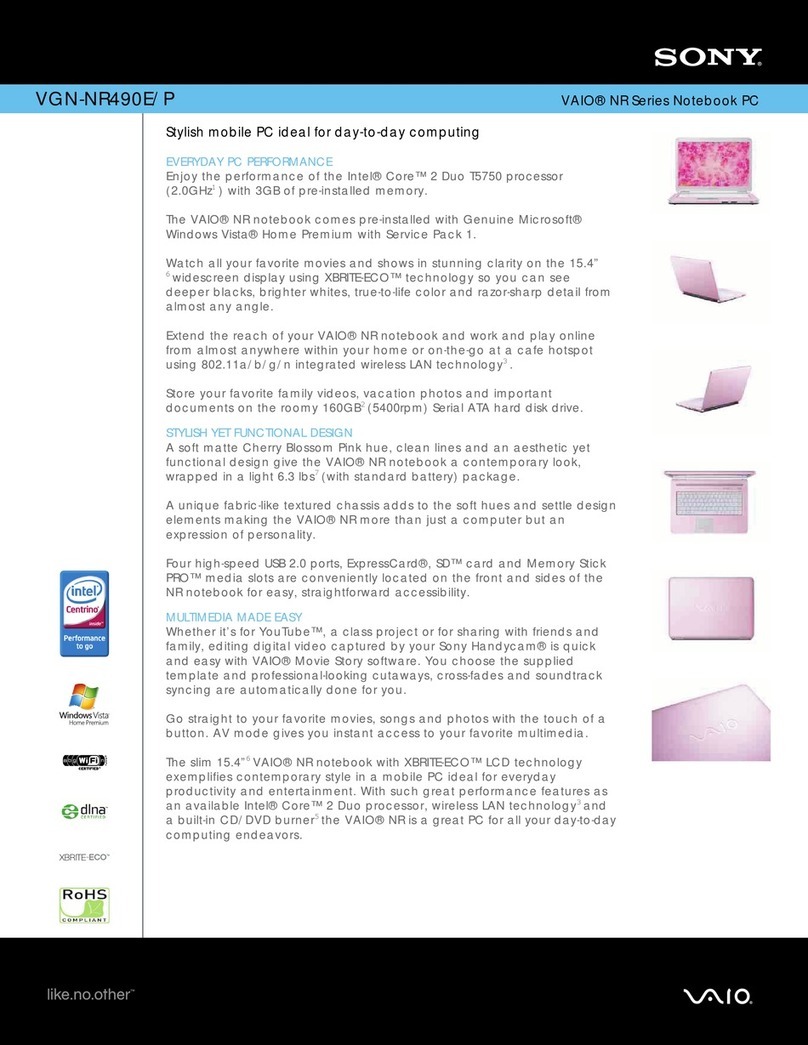 Sony VGN-NR490E/P Marketing Specifications (Pink... Specifications